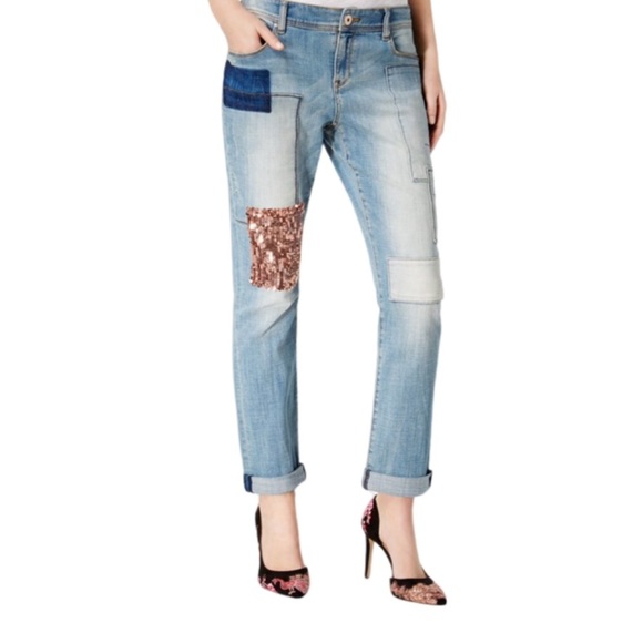 INC International Concepts Denim - Host PICK INC Sequins Patch Distressed Boyfriend Regular Fit Jeans SOLD OUT